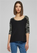 Women's 3/4 Contrast Raglan T-Shirt Black/Dark Camo