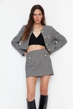 Trendyol Black Button Detailed Houndstooth Patterned Mini Woven Skirt