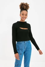 Trendyol Black Soft Textured Window/Cut Out Knitwear Sweater