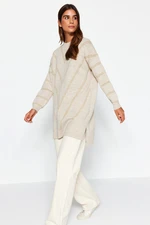 Trendyol Beige Silvery Long Knitwear Sweater