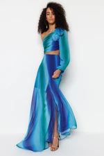 Trendyol Multicolored Lined Window/Cut Out Detailed Chiffon Gradient Long Evening Dress