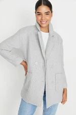 Trendyol Gray Oversized Button Closure Stamped Coat