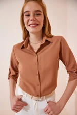 Happiness İstanbul Women's Light Tile Linen Blend Shirt