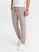 Ombre Men's checkered pants with elastic waistband - light gray