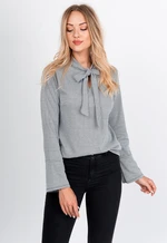 Lady's patterned blouse with bow - gray,