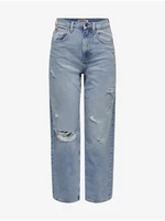 Light blue womens straight fit jeans with torn effect ONLY D - Women