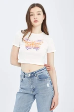 DEFACTO Cool Fitted Crew Neck Printed Short Sleeve Crop T-Shirt