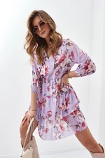 Lavender floral dress with a tied neckline