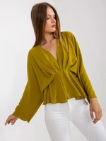 Olive blouse one size with V-neck