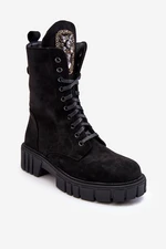 Suede work ankle boots with jewellery decoration, black Marx