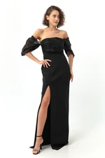 Lafaba Women's Black Princess Sleeve Organza Long Evening Dress