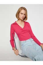 Koton Polo Neck Crop T-Shirt Long Sleeve