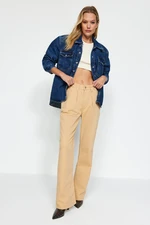 Trendyol Camel Pleated High Waist Wide Leg Jeans