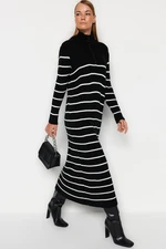 Trendyol Black Striped Sweater Dress With Zipper Detail