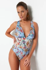 Trendyol Floral Patterned Deep-Chocked Gippes, Regular Leg Swimsuit