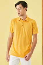 ALTINYILDIZ CLASSICS Men's Dark Yellow Slim Fit Slim Fit Polo Neck Plain Casual T-Shirt.