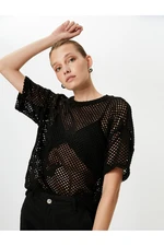 Koton Short Sleeve Fishnet Sweater Crew Neck Openwork