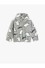 Koton Fleece Hooded Sweatshirt Polar Bear Print Elasticated Cuffs And Waist.