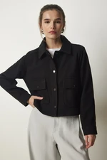 Happiness İstanbul Women's Black Pocket Cachet Jacket