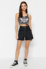 Trendyol Black Pocket Detailed High Waist Denim Shorts