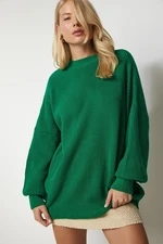 Happiness İstanbul Women's Dark Green Oversized Basic Knitwear Sweater