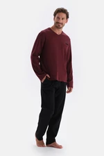 Dagi Claret Red V-Neck Long Sleeve Knitted Pajama Set