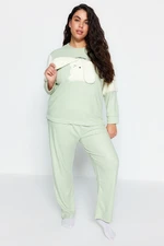 Trendyol Curve Mint Plush Detailed Knitted Pajamas Set