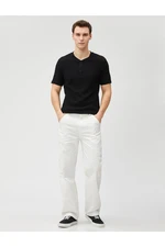 Koton Basic T-shirt With a Wide Collar Buttons, Slim Fit Short Sleeves