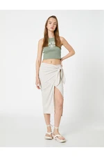 Koton Slit Midi Skirt with Tie Waist Biscuits