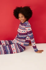 Trendyol Multicolored 100% Cotton Christmas Theme Tshirt-Pants, Knitted Pajamas Set