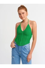 Dilvin 10142 Lace-Up Halter Knitwear Singlet-green