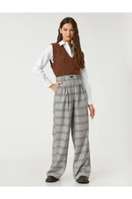 Koton Palazzo Trousers Wide Legs Check, Pocket Detailed Pleated.