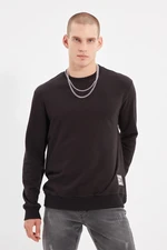 Trendyol Black Regular Cut Slogan Labeled Sweatshirt