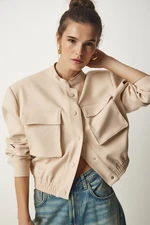 Happiness İstanbul Women's Beige Wide Pocket Bomber Jacket