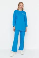 Trendyol Blue Print Detail Thick Knitted Tracksuit Set