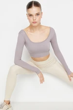 Trendyol Light Purple Seamless/Seamless Crop Extra Stretchy Square Neck Sports Blouse