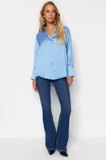 Trendyol Blue Oversize/Clothing Satin Woven Shirt