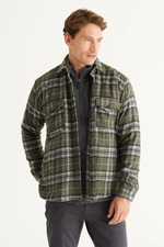 AC&Co / Altınyıldız Classics Men's Khaki Oversize Loose Cut Button Collar Plaid Winter Shirt Jacket