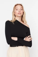 Trendyol Black Slim Snap Fastener Asymmetric Collar Stretchy Knitted Bodysuit