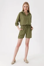 Bigdart 20168 Linen Shirts and Shorts Set - Khaki