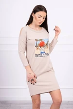 Dress with print Honey girl beige