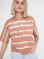 Light Brown Patterned Loose T-Shirt Noisy May Buster - Women