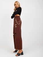 Dark brown wide sweatpants with chain