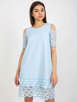 Light blue cocktail dress with openwork decoration