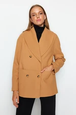 Trendyol Camel Oversize Wide Cut Shawl Collar Stamped Coat