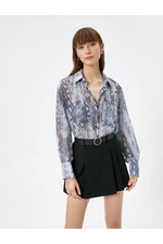 Koton Chiffon Shirt Snakeskin Patterned Long Sleeve with Pockets and Buttons.