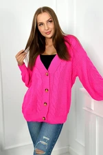 Button-down sweater with puff sleeves in pink neon