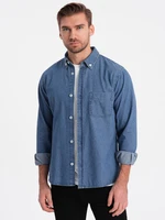 Ombre Classic men's SLIM denim shirt - blue OM-SHDS