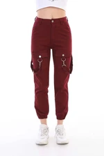 BİKELİFE Claret Red Ring Detailed Gabardine Fabric Cargo Trousers