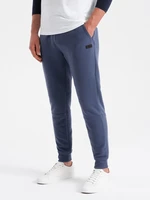 Ombre Men's sweatpants with ottoman fabric inserts - dark blue